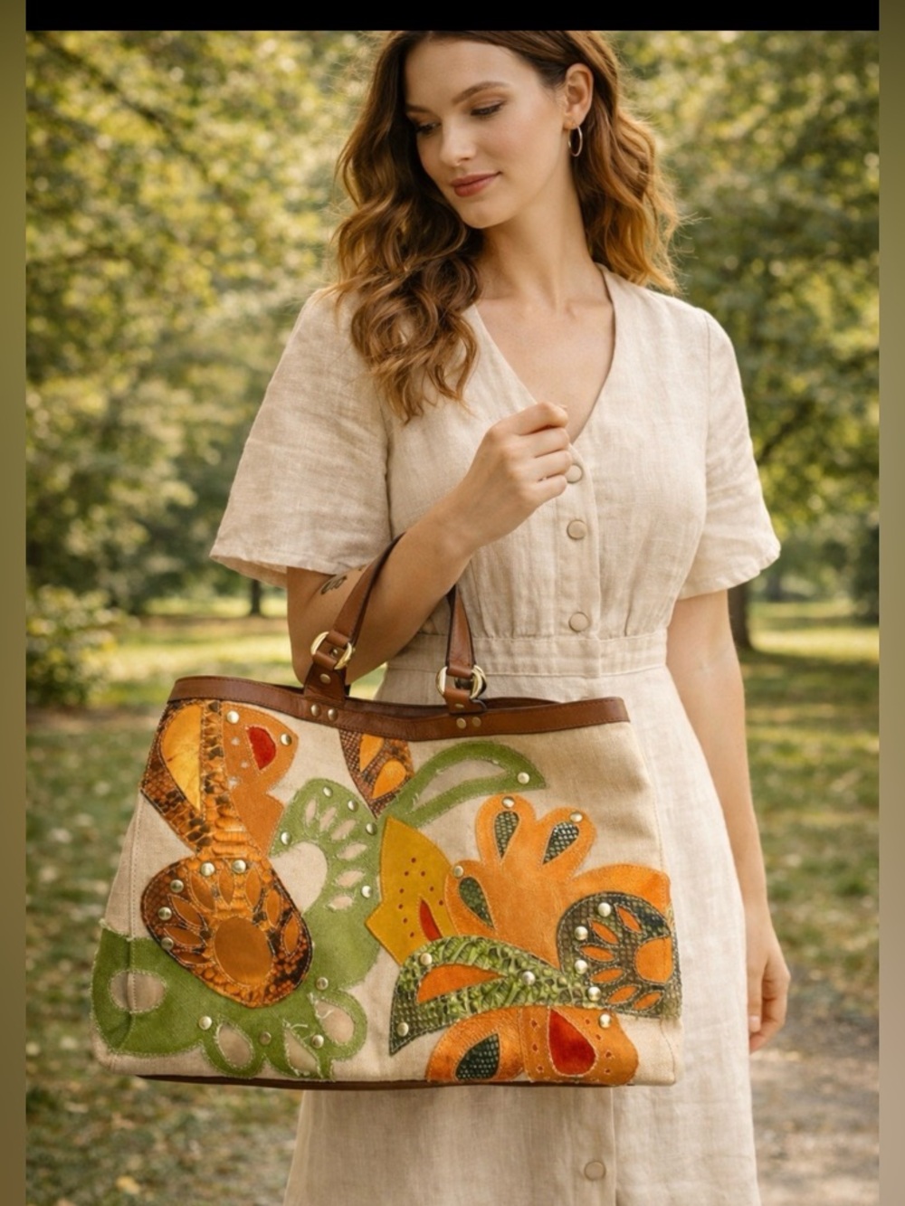 Stunning Donna Karen Runway Bag Canvas and leather appliqué detailing 💛🧡💚❤️